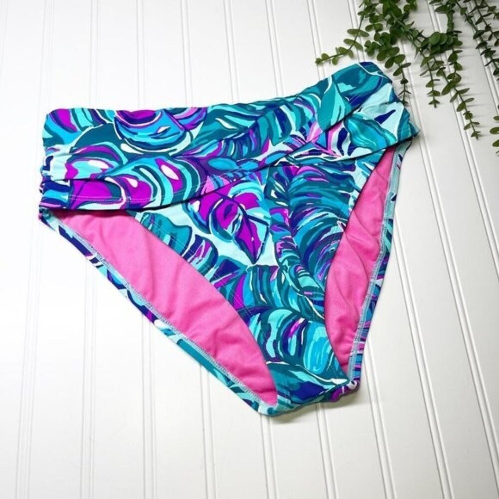 NWT: Lilly Pulitzer High Waisted Lagoon Sarong in Seasalt Blue Don't Wanna Leaf
